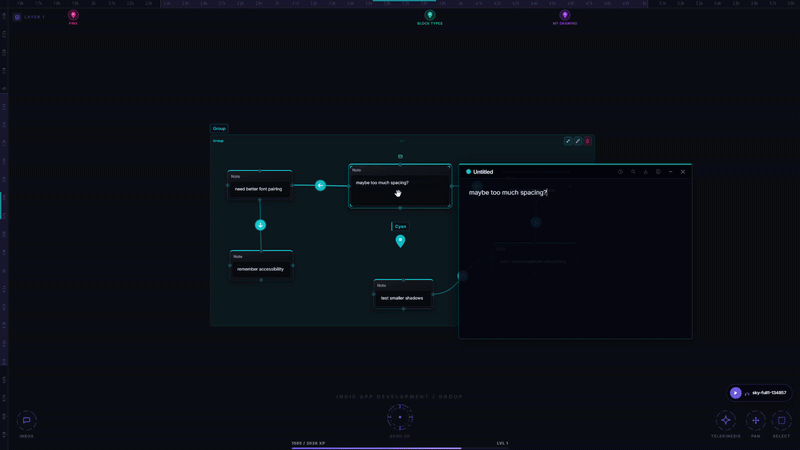 A floating editor being dragged toward the edge of the viewport and snapping into a docked sidebar, with the full canvas still visible alongside it